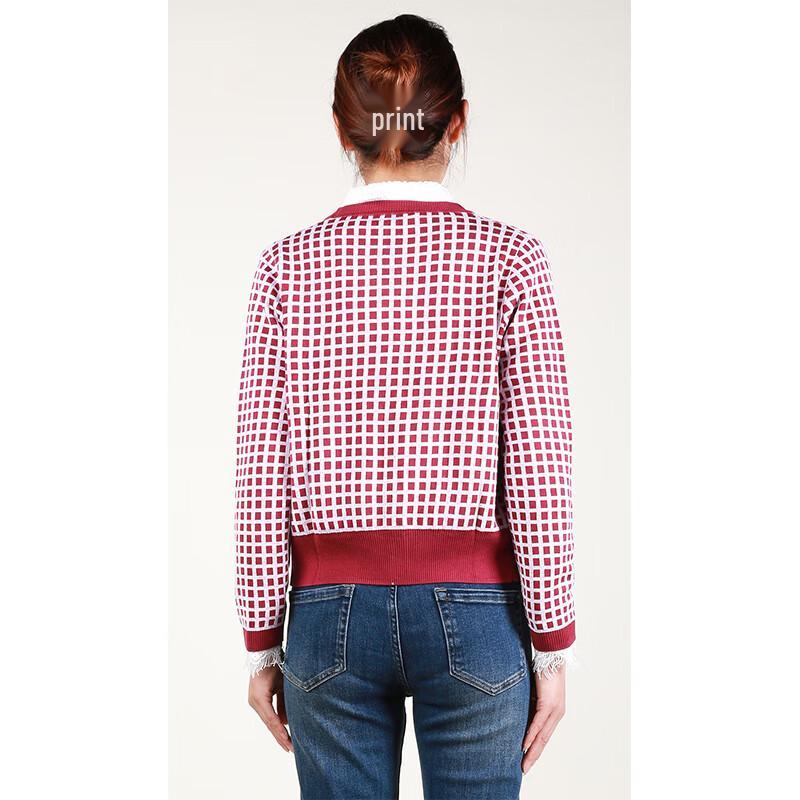 Anlom Women's Plaid V-Neck Long Sleeve Knit Top