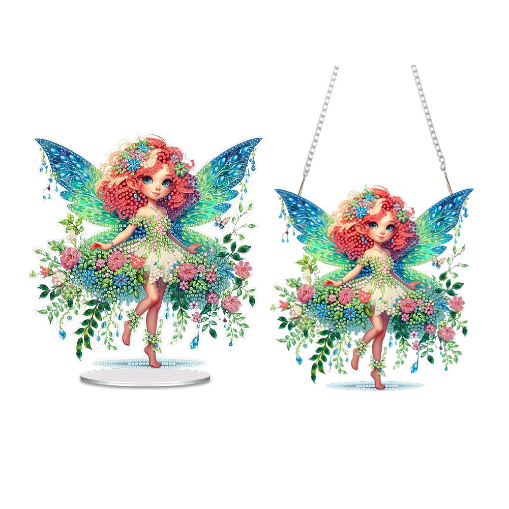 2pcs Butterfly Fairy 2D/Flat DIY Hanging Diamond Art Kits Single-Sided Drill Diamond Art Pendant Wall Decor for Home & Windows