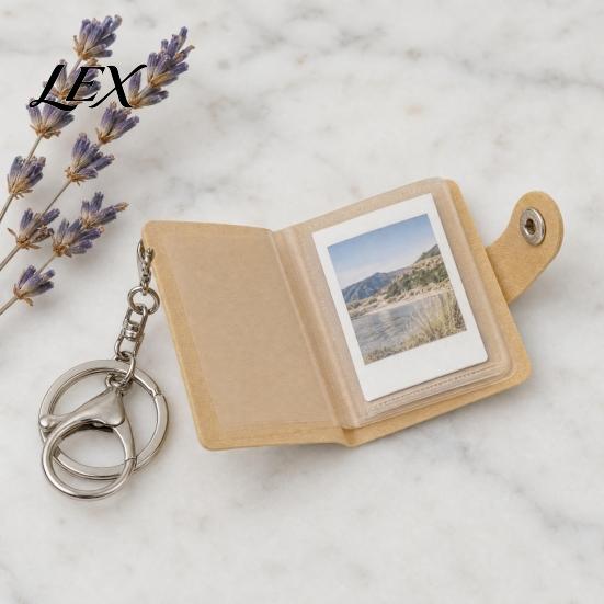 Schlüsselanhänger Fotohalter Mini-Lederalbum mit Karabinerverschluss, PU-Material, Ideal zur Aufbewahrung von Kompakt-Organizer-Ausweisfotos, Polaroids & Sammlerstücken