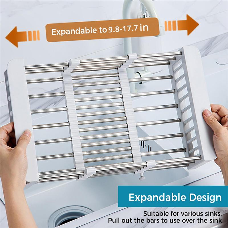 SHGO-Dish Drain Rack Above Sink Kitchen Sink Expandable Dish Rack Extendable Sink Drain Rack NONE
