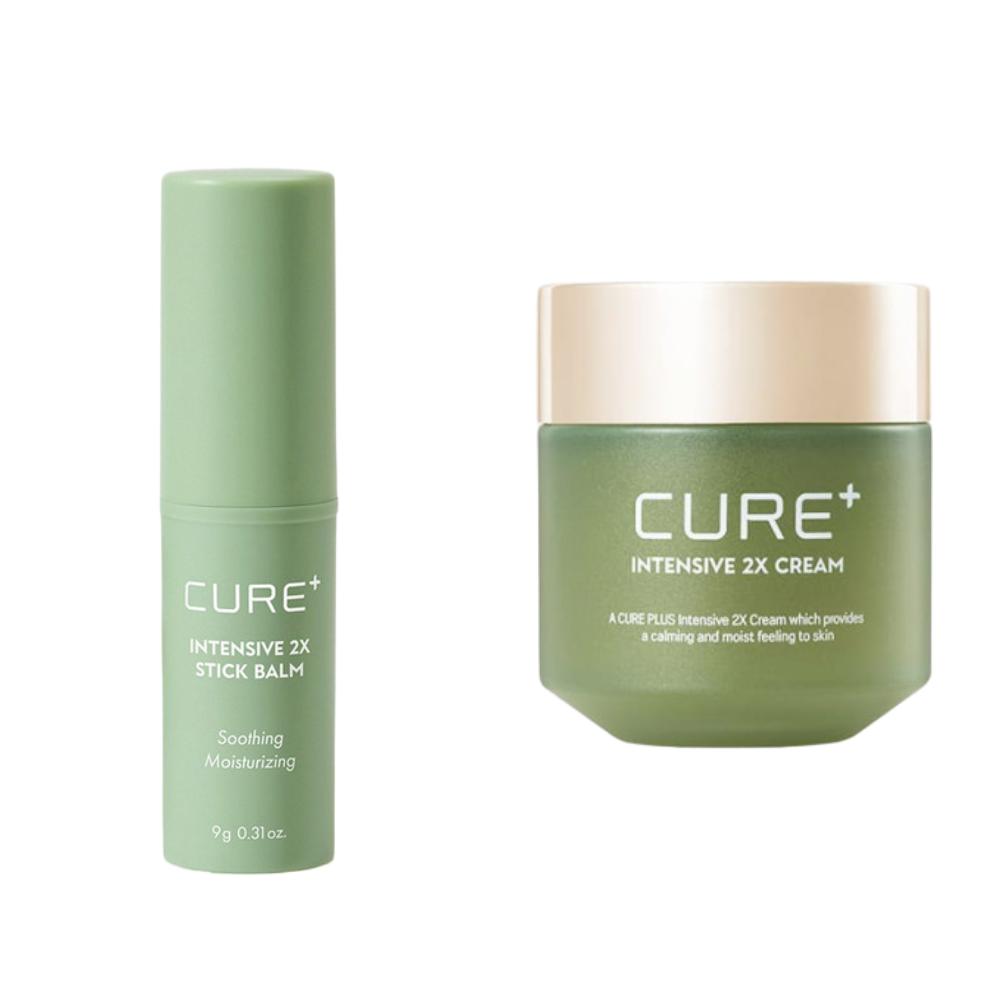 CURE Aloe Intensive 2X Cream [50g] + 2X Stick Balm [9g] Special Duo Set - Soothing & Moisturizing K-Beauty Kit