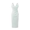 Elegant Square Neck Slim Fit Pleated Waist Bodycon Dress