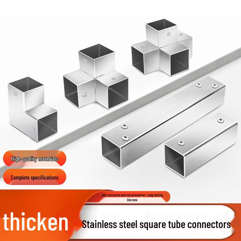 Stainless Steel Four-Way Tee Connector for Square Tubes - Weld-Free Fastener
