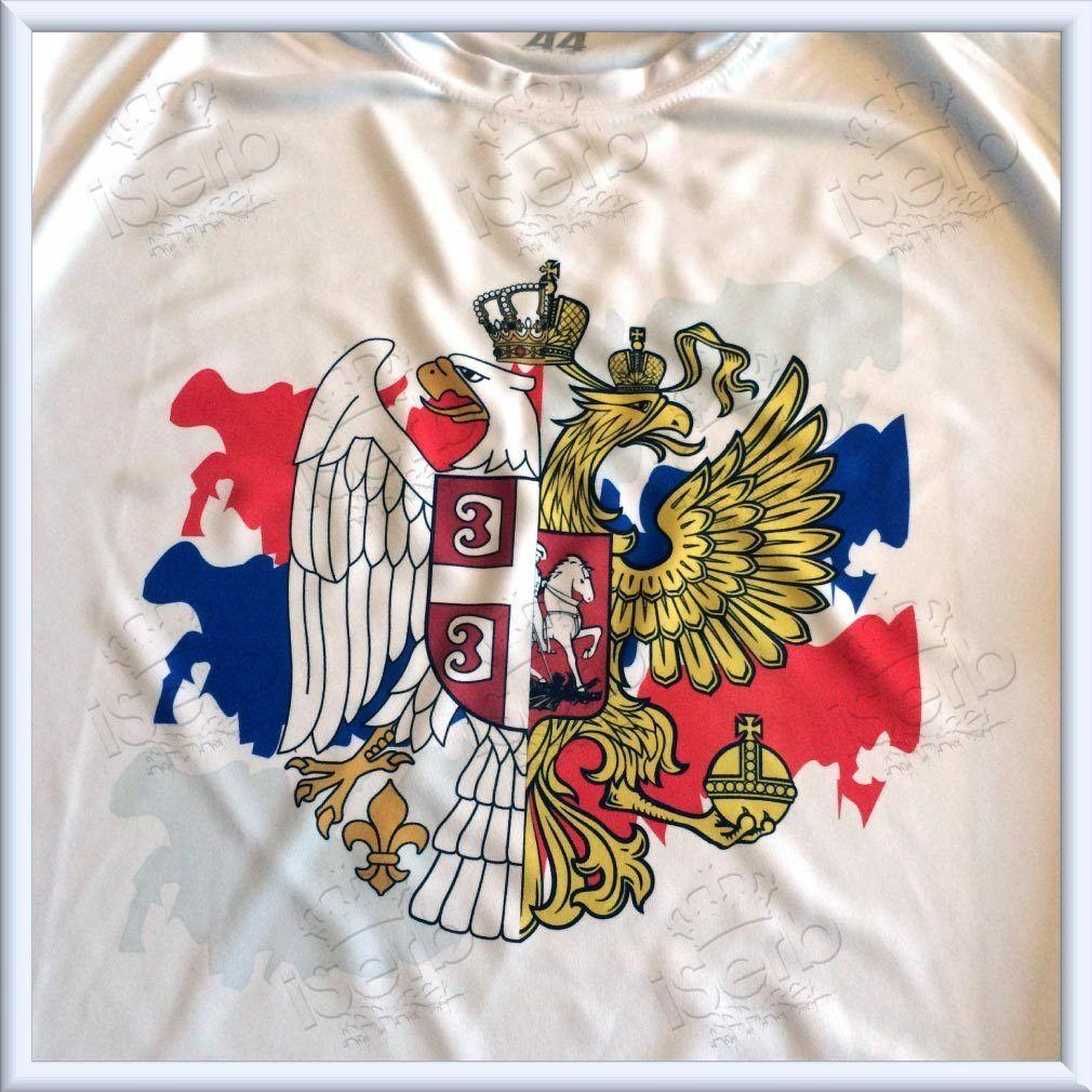 Россия и Сербия - православные братья Футболка с комбинированным значком Двуглавого орла Новая повседневная футболка с круглым вырезом 100 хлопок 4XL 1990₽