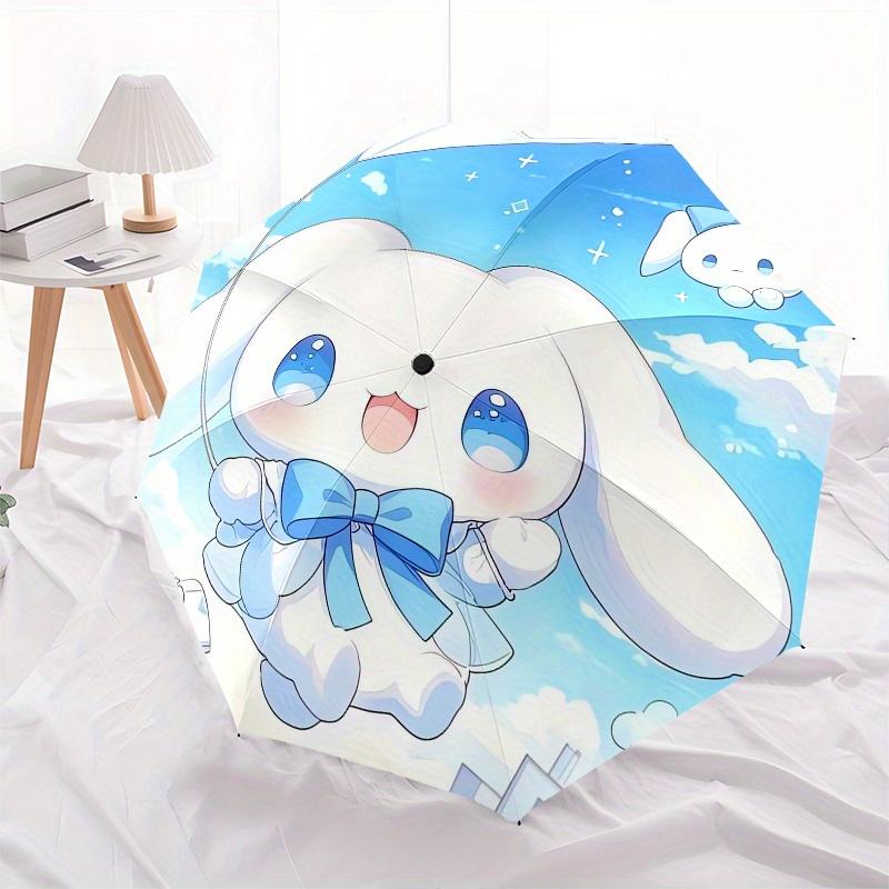 Kawaii,Rabbit Automatic Folding Umbrella Simple 8 Rib Design, Bright Cartoon Pattern, Durable Iron Frame, Suitable For Travel, Outdoor, Beac