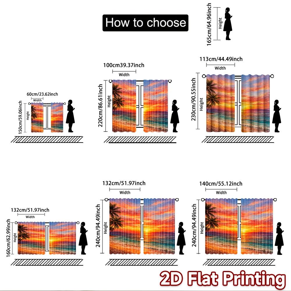 2D flat printing 2pcs Curtain Scene Curtain Tropical Sunset Beach Digital Printed Polyester Drapes Festive Curtains Perfect for