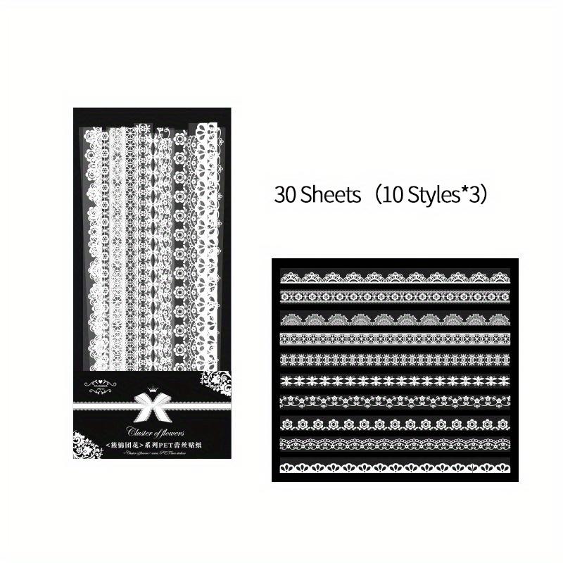 

30 pcs/pack Long Strip Lace Stickers waterproof PET Lace Lace decoration DIY material Scrapbooking stickers Junk Journal Supplie