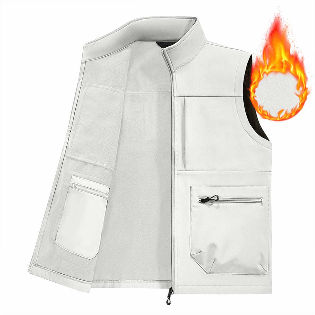 Men's Solid Color Multi Pocket Vest Men's Large Size Outdoor Vest Photography Waistcoat Casual Vest