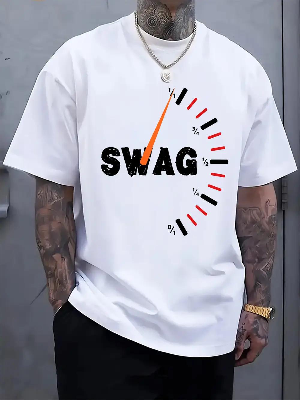 

Светло-серая повседневная футболка с графическим принтом SWAG на приборной панели - Короткий рукав XXXXL