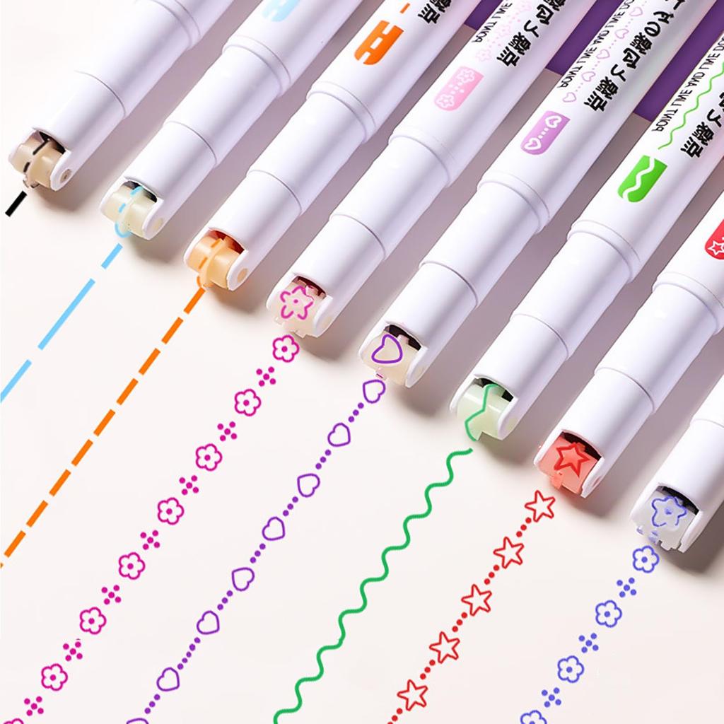 OptiPro Curved 6 8 Dual Color Roller Heart Floral Wavy Office Writing Gift Water-Based Pens, Types, Colors, Tip, Pens, Highlighter, Stamp, Lines,