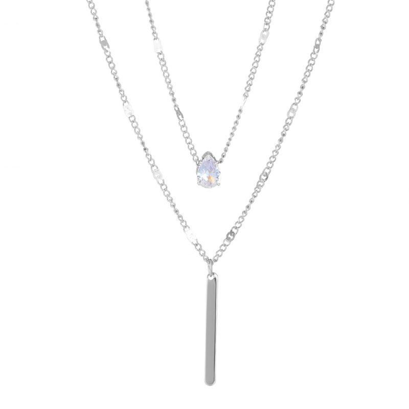 Colier lung cu ciucuri cu două straturi Moda femei simplă în formă de picătură de apă strasuri lungi cu pandantiv coliere cu farmec sexy bijuterii de petrecere