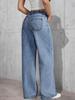 Smoke Gray Distressed Slimming Stretch Jeans with Red Cherry Blossom Embroidery