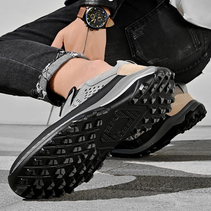 Men Breathable Casual Shoes Outdoor Plus Size Fashion Sneakers Lace-up Split Leather Comfortable Walking Sport Shoes