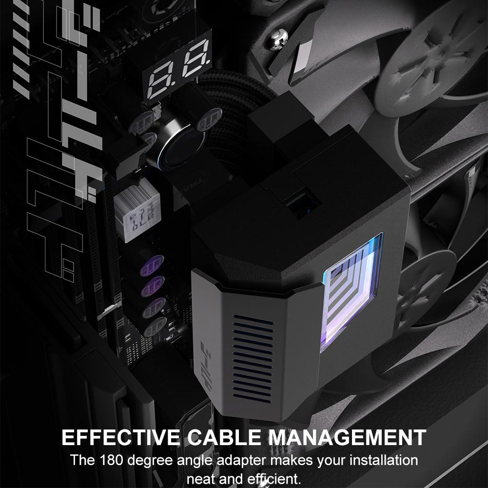 ATX 24-pin 180 Degree Power Connector Adapter with Infinity Mirror ARGB Light 24-Pin Angle Adapter DIY Mounting Accessessory