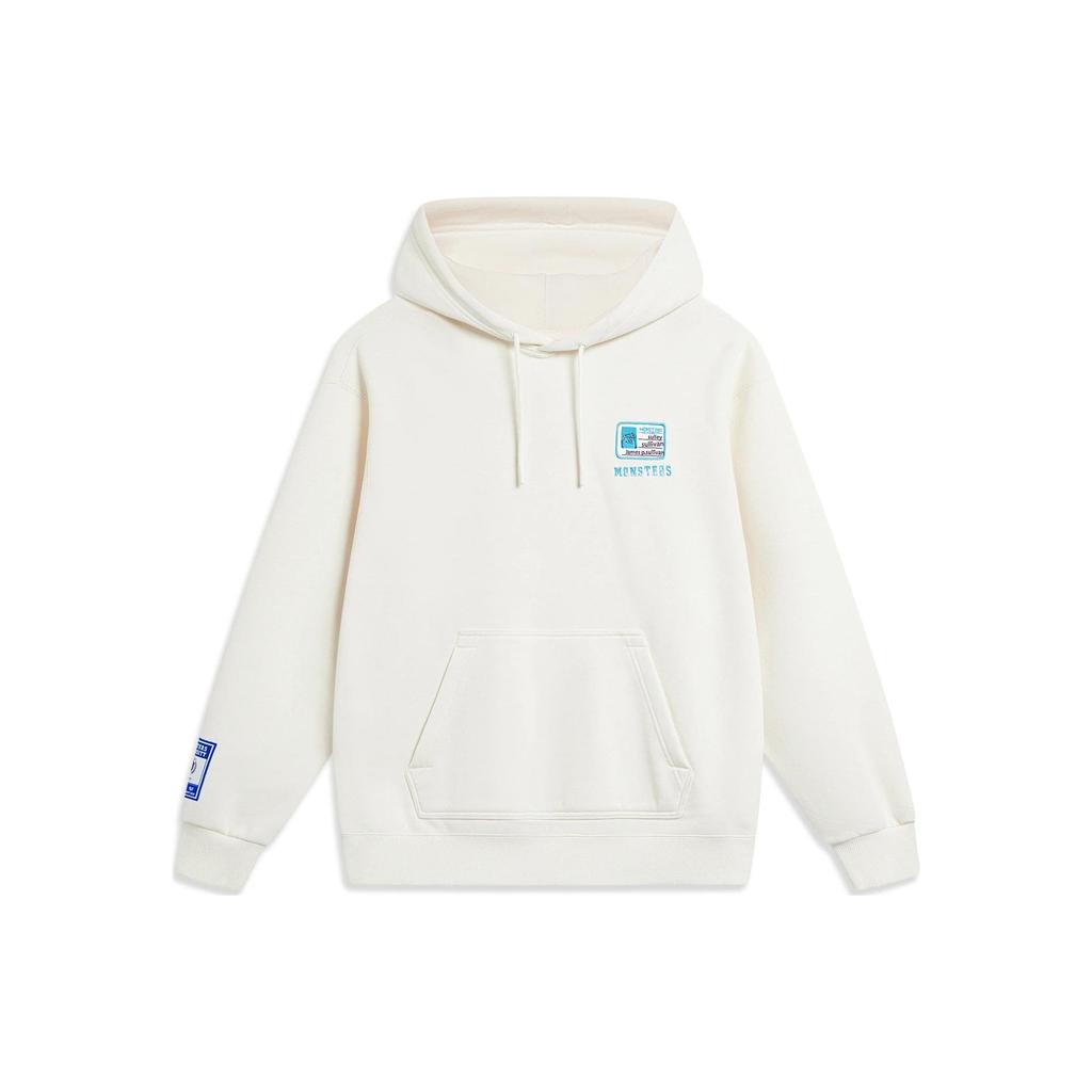 Li-Ning Disney Collaboration Series Monsters University Letter Cartoon Print Fleece Warm Loose Pullover Hoodie Unisex Hoodies Off-White AWDT815-2