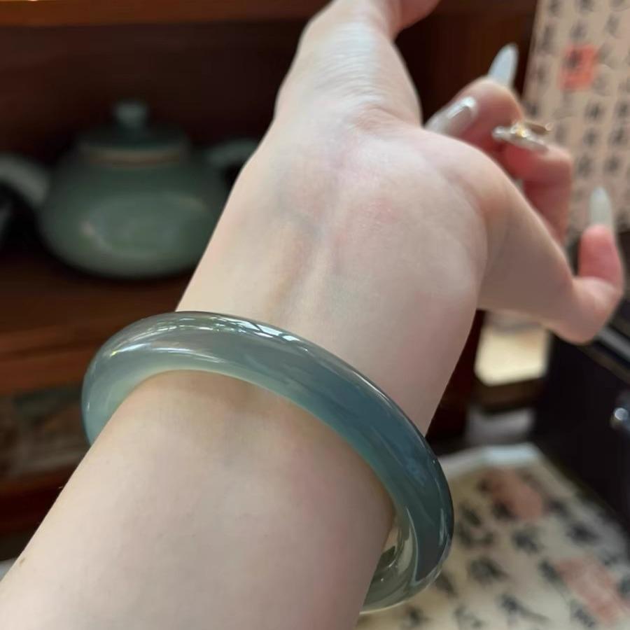 Curry Blue Chalcedony Agate High Ice Seed Jade Bracelet - Natural Style & Transparent Elegance