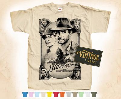 T-SHIRT Indiana Jones e l'Ultima Crociata Stampa Nera Maglietta Poster Vintage S-5XL