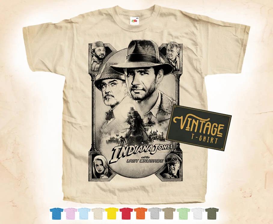 

Черная печать Indiana Jones and The Last Crusade Футболка Винтажный плакат S-5XL S