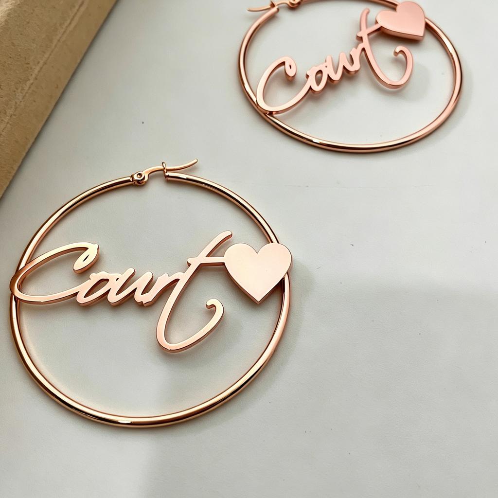 Personalized Name Hoop Earrings 18K Gold Plate Nameplate Hoops Custom Letter Minimalist Hoop Earring Stainless Steel Jewelry