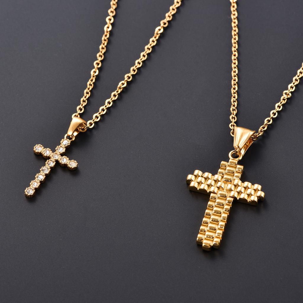 Christian Stainless Steel Cross Pendant Necklace for Women Men Gold Charms for Chain Choker Prayer Metal Jewelry Accessory
