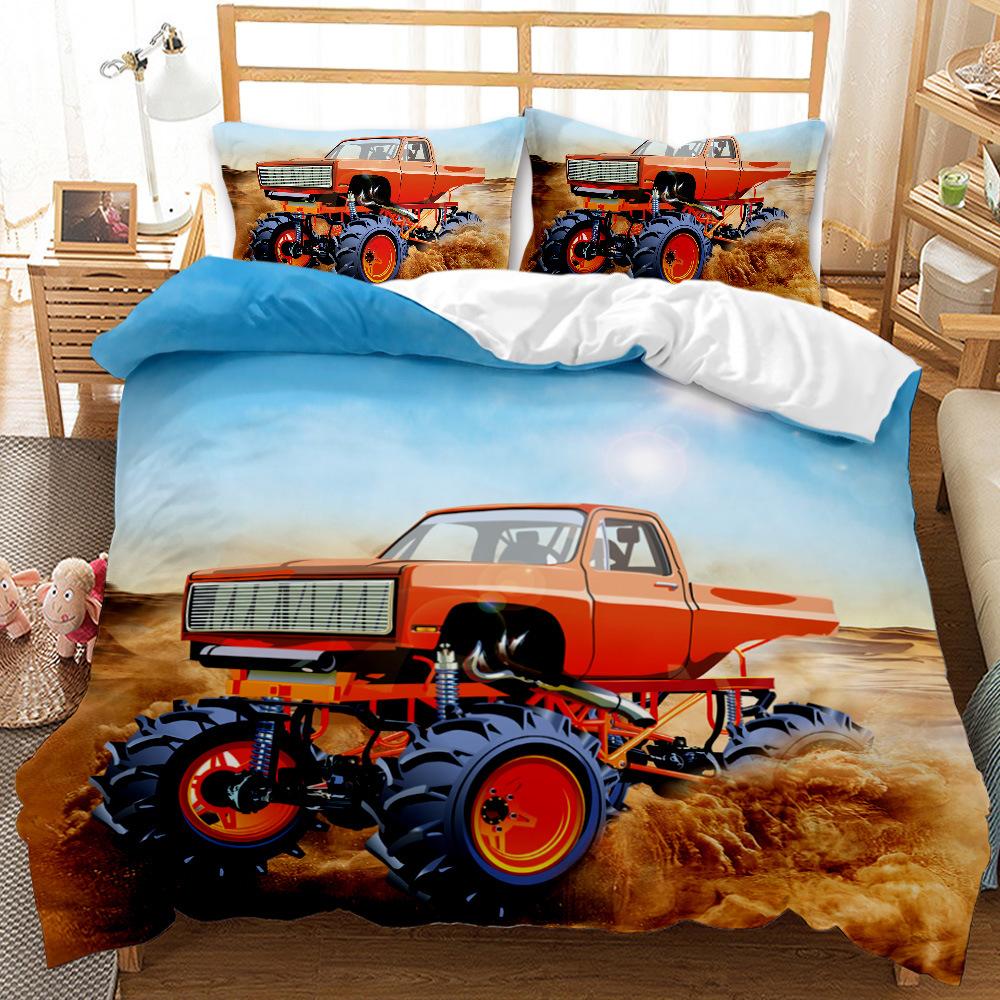 Truck Duvet Cover Set Automobile Blue Monster Pickup Truck Off Road Vehicle Bedding Set For Boys King Size Polyester Quilt Cover