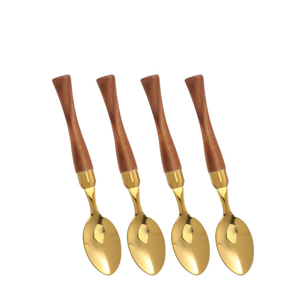 

Jaswehome 4 шт. столовых приборов из нержавеющей стали с золотой ручкой из розового дерева, нож для стейка, десертная ложка, вилка, набор столовых приборов, кухонная утварь