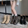 Grape mother autumn and winter new retro short boots Korean version pleated piling boots comfortable thick-soled Martin boots wear thin boots
