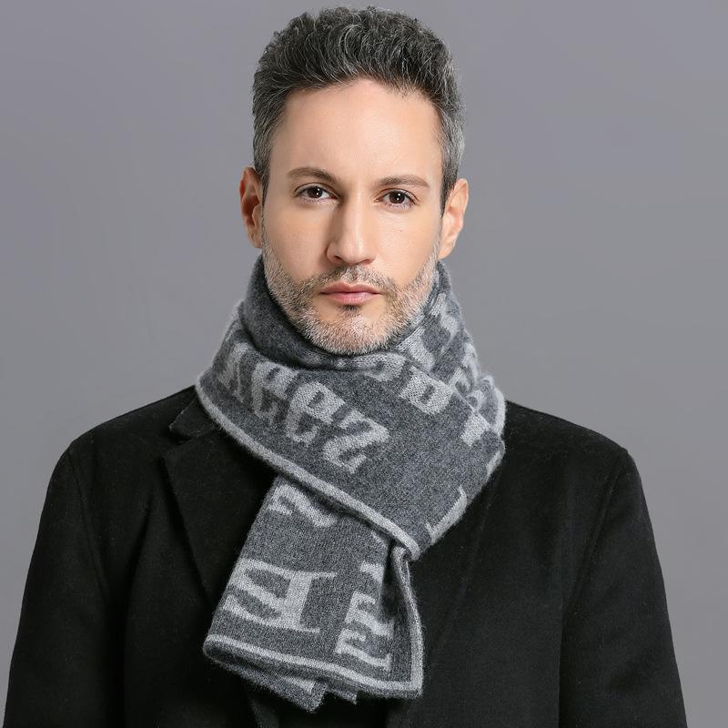 

Scarf Men s Winter 100% Pure Cashmere Warm High-end Couples Dual-purpose Versatile Plaid Wool Scarf Women 180cm сірий колір