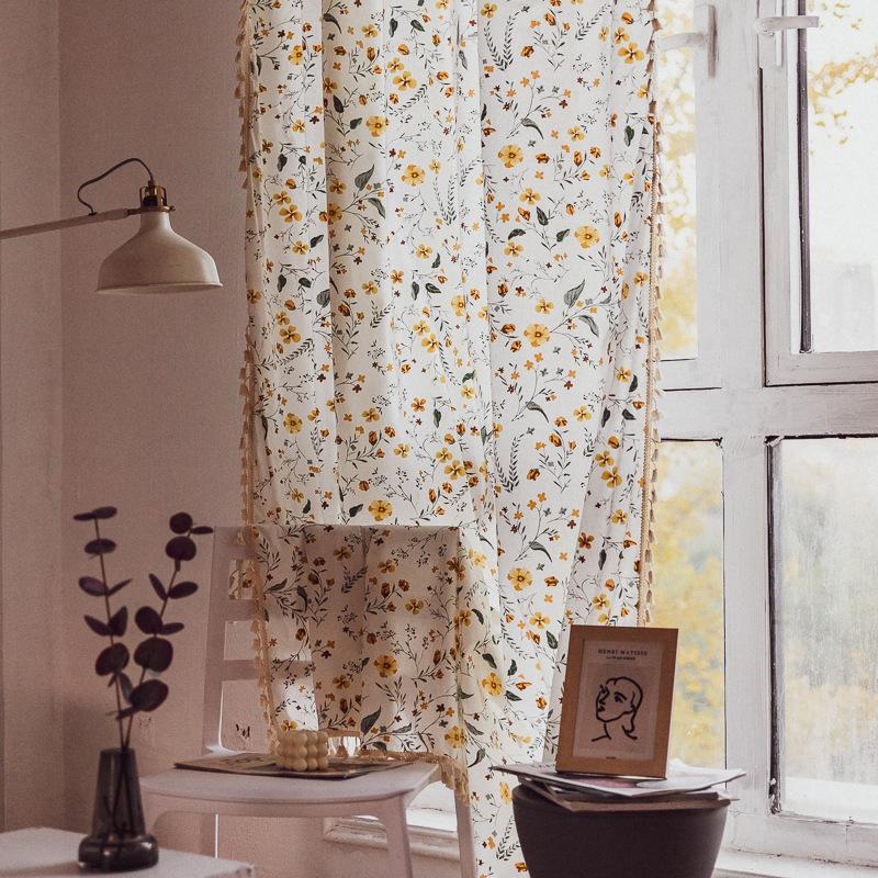 Korean Small Floral Print Fringe Curtains Cotton Linen Girl Children's Room Small Window Curtain Living Room Blackout Valance