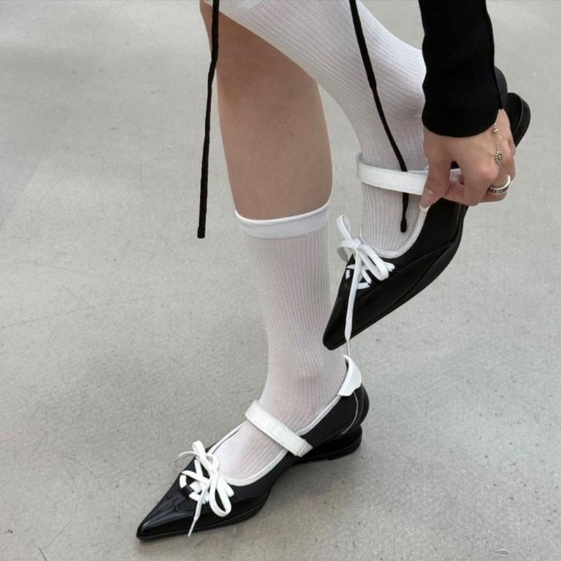 Novelty Special Heel Spliced Heels Pointed Toe Women's Fashion Shallow Mouth Bow Non-Slip Mary Jane Single Shoes Woman Pumps