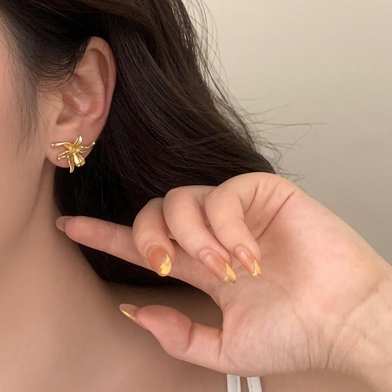 PONYKISS Sterling Silver Matte Flower Vintage Stud Earrings for Women Fine Minimalist Plant Accessories
