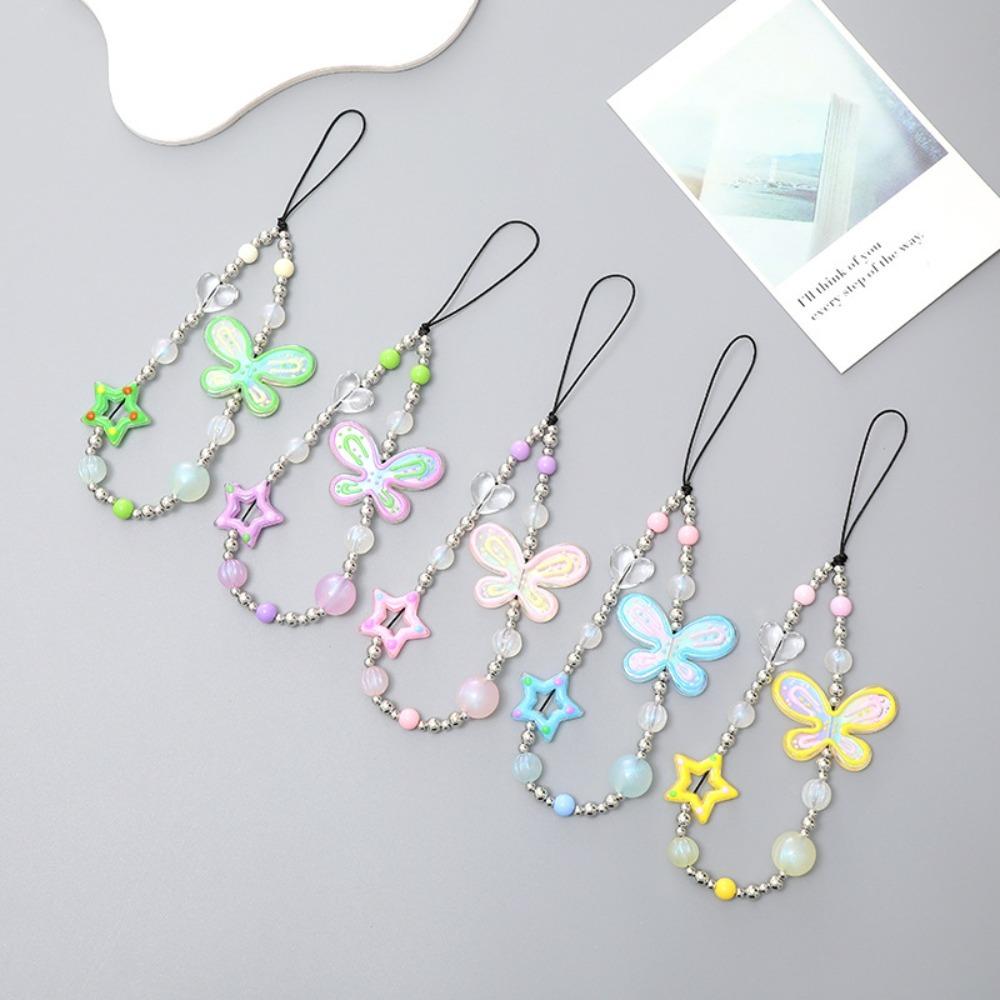 

Bow Butterfly Bowknot Phone Chain Beaded Acrylic Chain for Phone Case Women синий