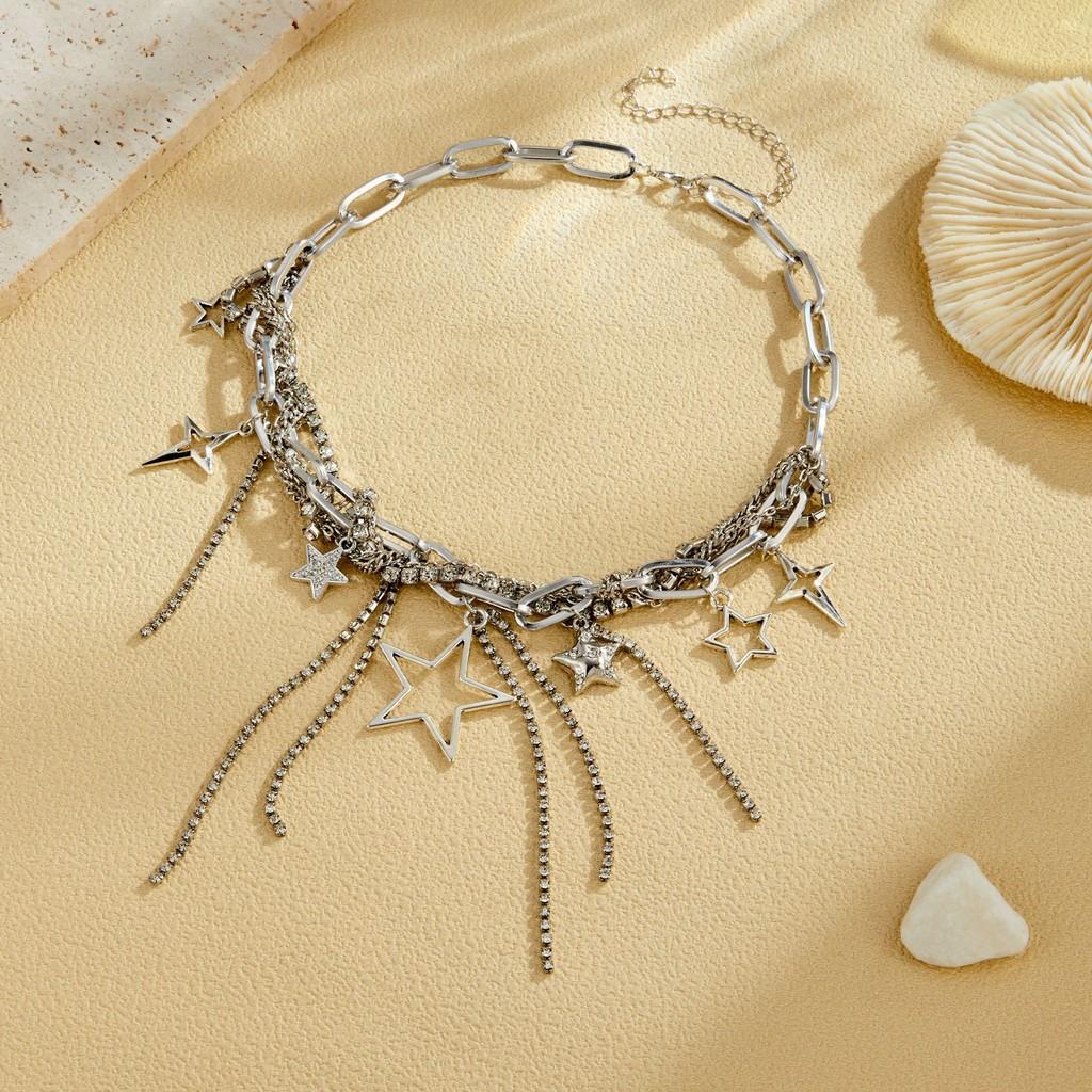 And Heart Fashionable Star Shaped Necklace For Women Shimmering Charm Rhinestone