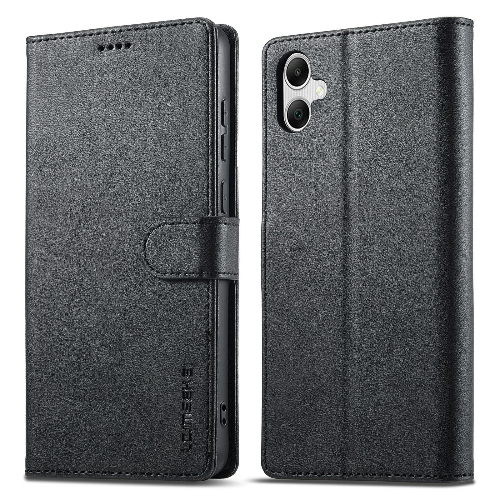 

LC.IMEEKE For Samsung Galaxy A05 4G Case Calf Texture Phone Leather Cover Black