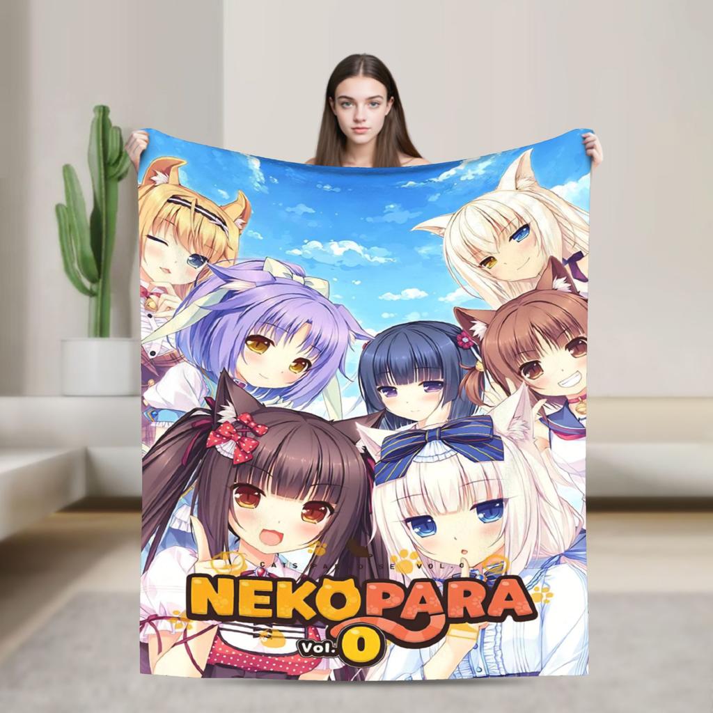 Kawaii Nekopara Anime Catgirls Blankets Fleece  Super Warm Throw Blankets for Outdoor Travel Bedroom Quilt