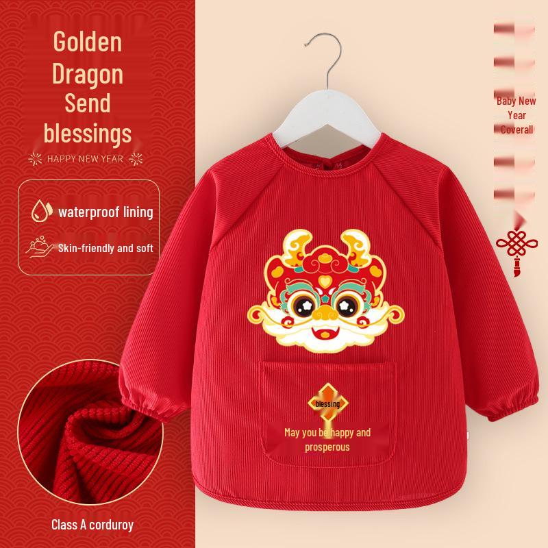 Waterproof Stain-Proof Baby Coveralls: Stylish Long Sleeve Infant Outerwear for Boys & Girls - Perfect for Autumn, Winter, and Chinese New Year.