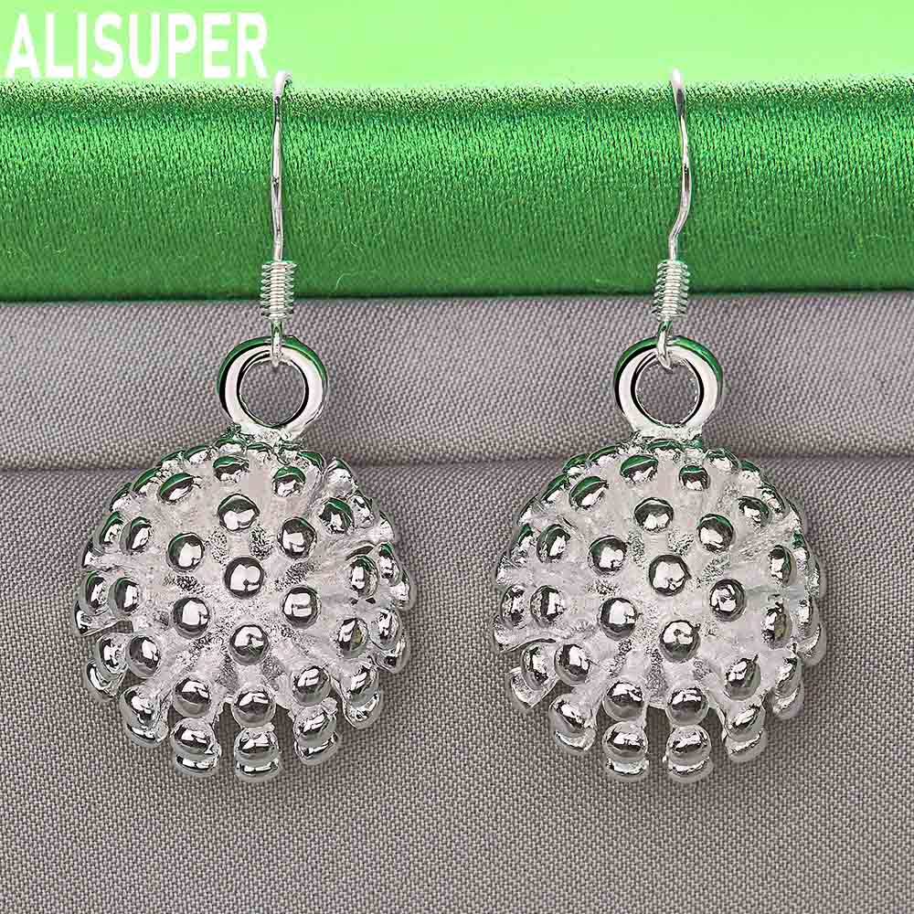 925 Sterling Silver Coral Fireworks Pendant Piercing Earrings Fashion Wedding Jewelry