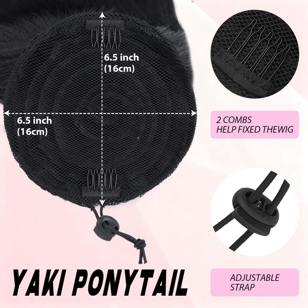 Pferdeschwanz-Verlängerung 16 Zoll Yaki Straight Kordelzug-Pferdeschwanz für Damen Naturschwarz Synthetisches Kinky Straight Haar Schwanz mit Schwanzwickler