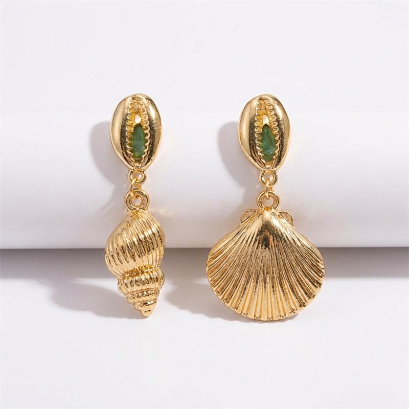 Ocean Style Asymmetrical Conch Starfish Dangle Earrings for Women Metal Textured Scallops Shell Earring Beach Mismatched Jewelry