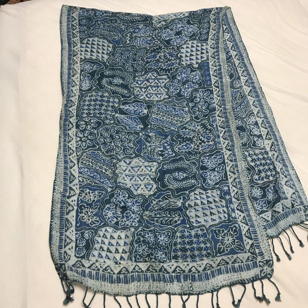 Used Stall Indigo Dye Hand-painted Hand-painted Batik Wax Dyeing Stole