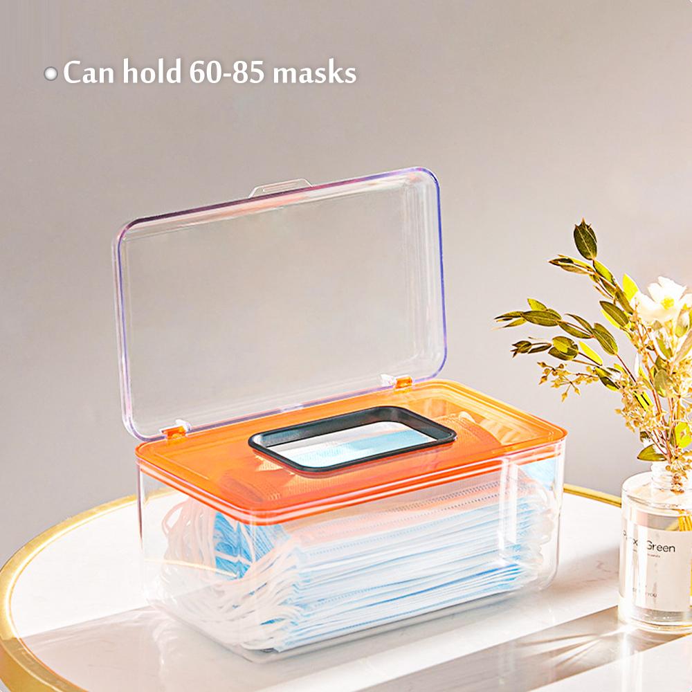 

Прозрачный ящик для хранения масок с пружиной, большой вместительный органайзер для бытовых салфеток, настольная стойка для хранения, чехол с крышкой Orange оранжевый