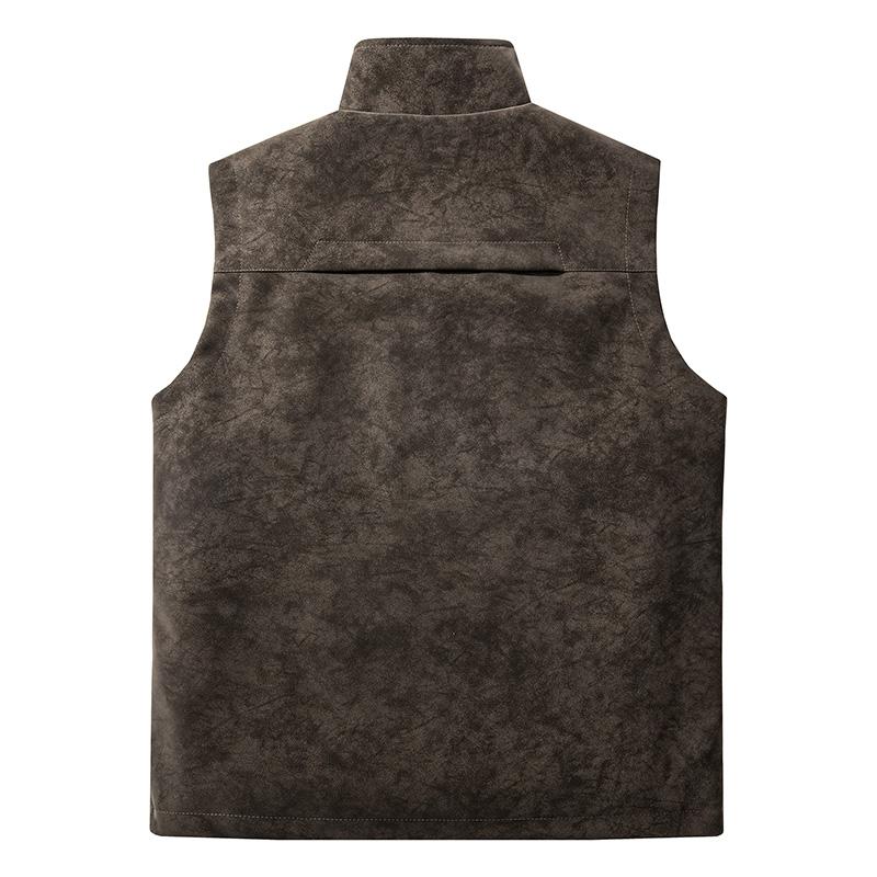 Comfortable Leather Jacket For Autumn And Winter Sleeveless Top, Windproof And Rainproof, Simple And Wear-resistant Stand Up Collar Vest