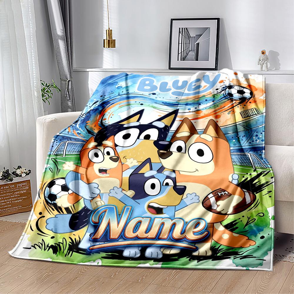 Bluey Sports Adventure Customize Your Name Blanket Gift Personalized Blanket Ultra-Soft Great for Seaside Couch Bed Home Decor Four Seasons Universal
