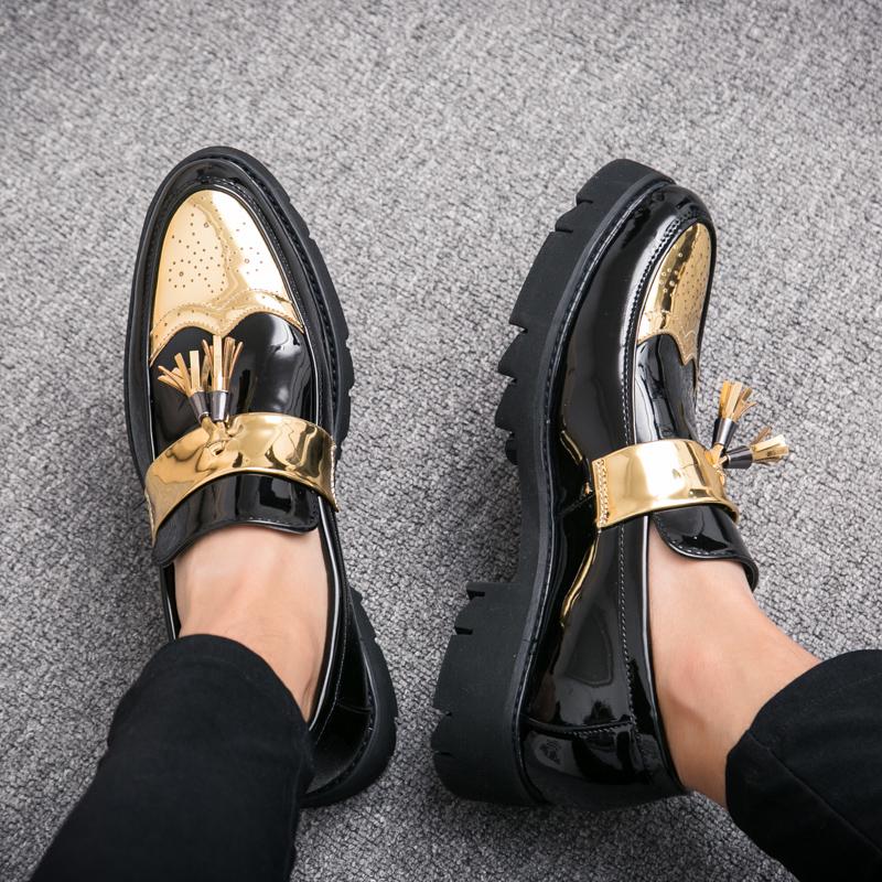 2024 New Luxury Brand Men's Glossy Leather Shoes High-end Gold Patchwork Men's Height Increasing Shoes Banquet Dress Shoes