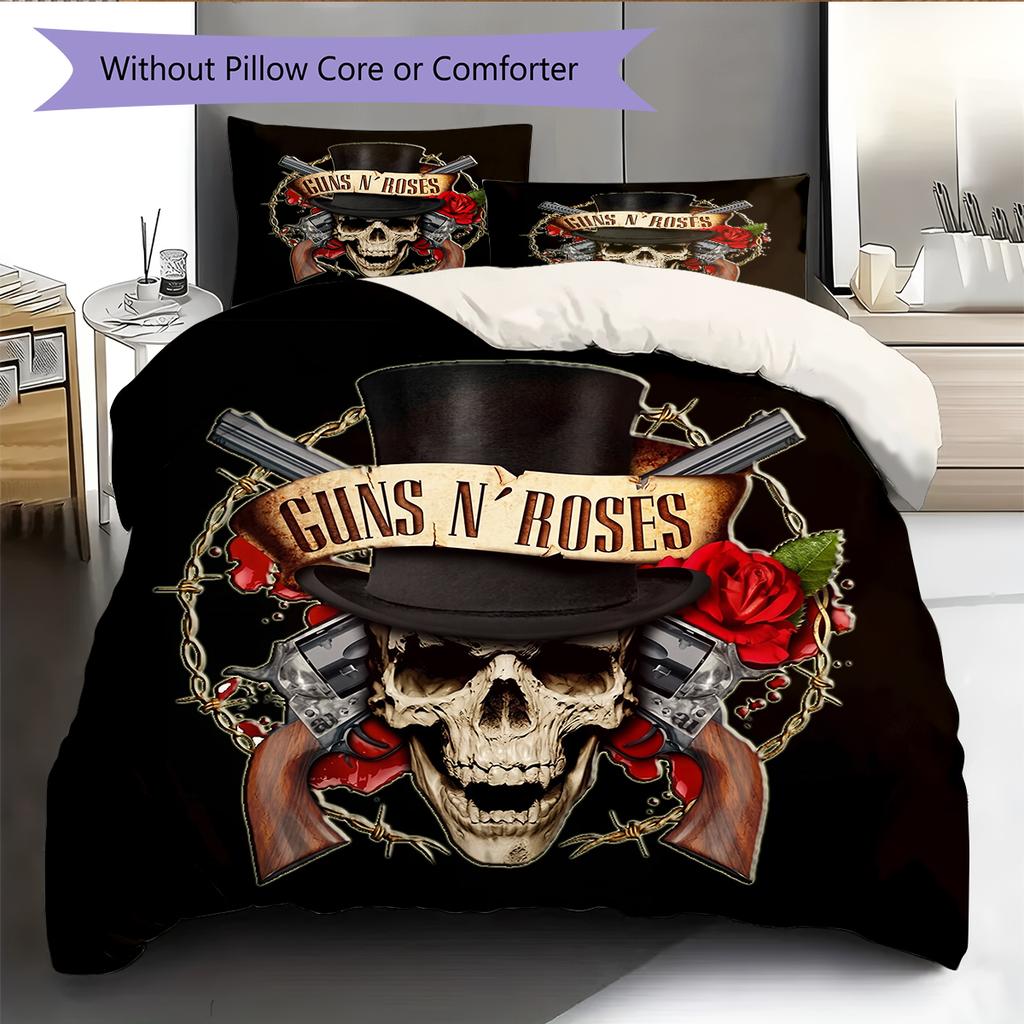 Guns N' Roses Pattern Bedding Home Decoration Birthday Gift (1 * duvet cover + 2 * pillowcase, without core)