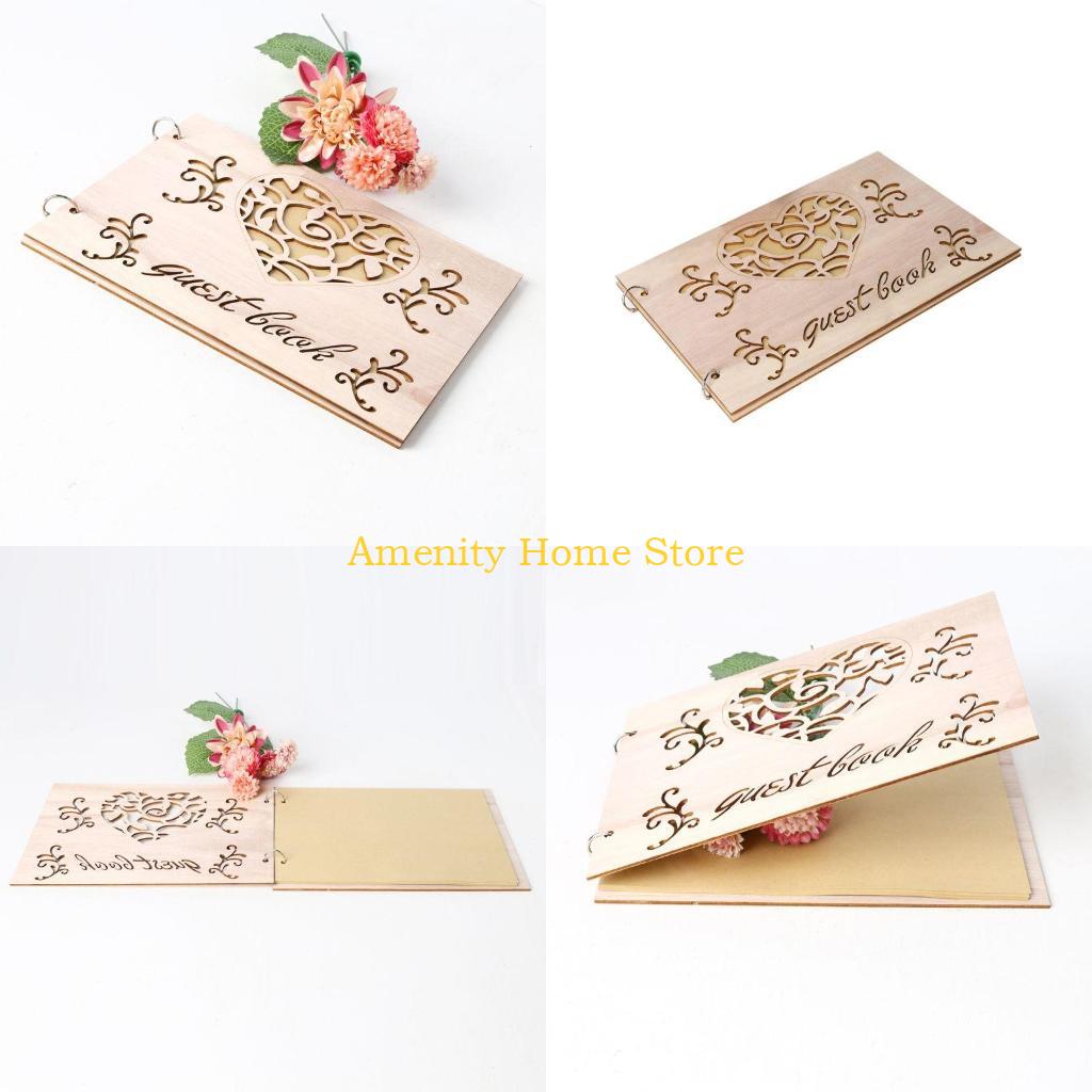 

F26C Guest Book Heart Wooden Guestbooks Message Scrapbook Albu хаки