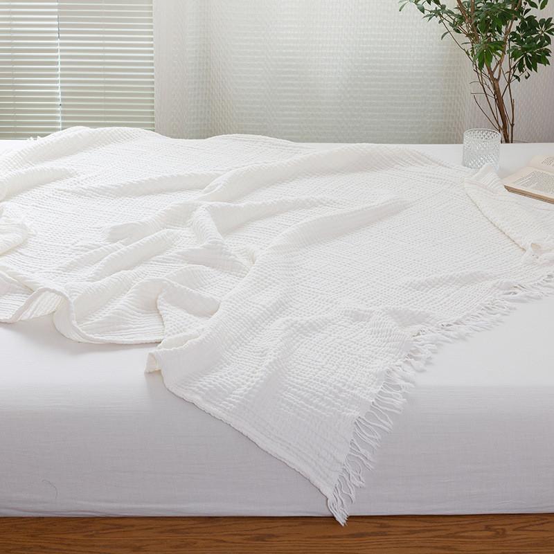 1pc Cotton Gauze Blanket  Four Layers of Yarn Tassel Blanket   Sofa Leisure Blanket  Cotton Single and Double Nap Blanket, Bedroom Decoration Supplies
