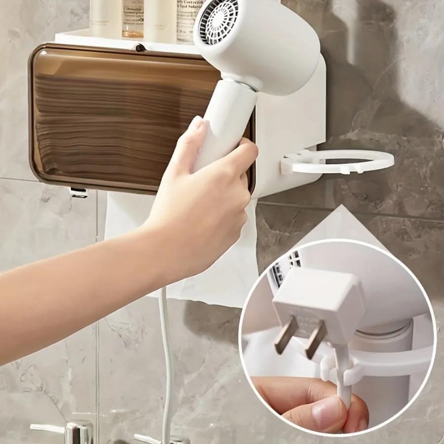 1 buc Cutie de depozitare fără perforare Cutie de șervețele extractibilă Suport neperforat pentru uscător de păr Rafturi de depozitare suspendate pentru toaletă, sufragerie