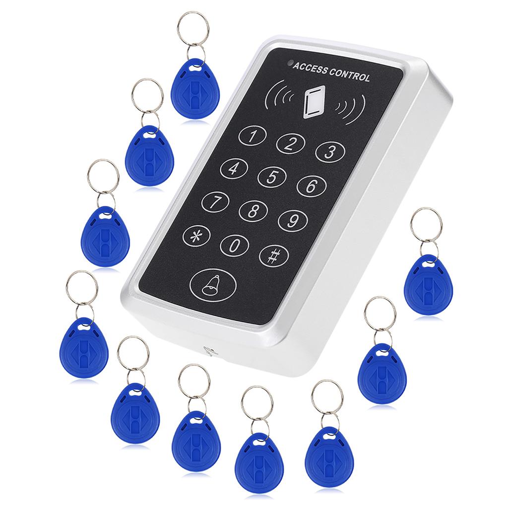 125KHz Proximity Single Door Access Control System Keypad with 10pcs ID Keyfobs for Security, Smart Card Standalone Reader Supports Passwo
