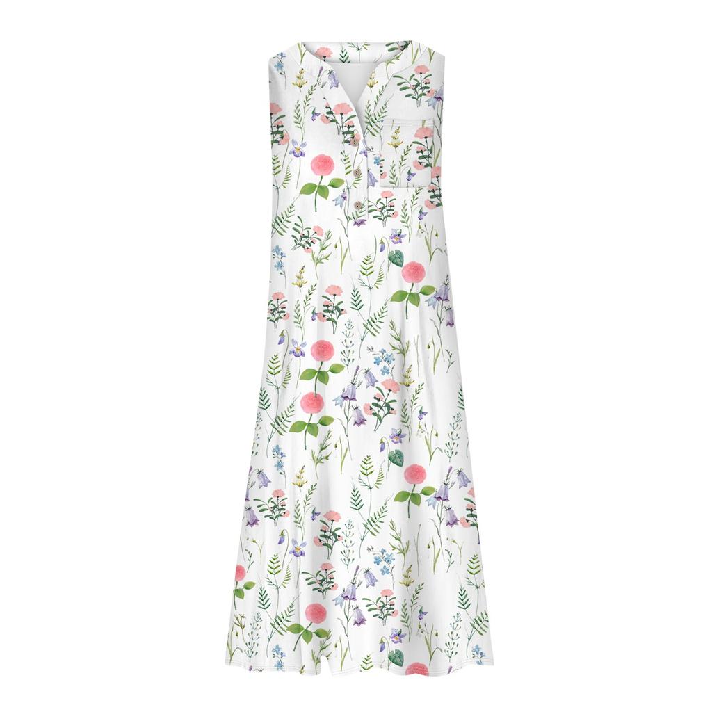 Kadınlar İçin Yaz Elbise Günlük Baskılı V Yaka Kısa Kollu Plaj Salıncak Elbise